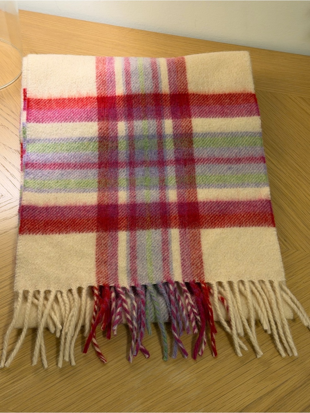 Aran Sweater Market 100% Lambswool Scarf Plaid Ireland Fringe Cottagecore